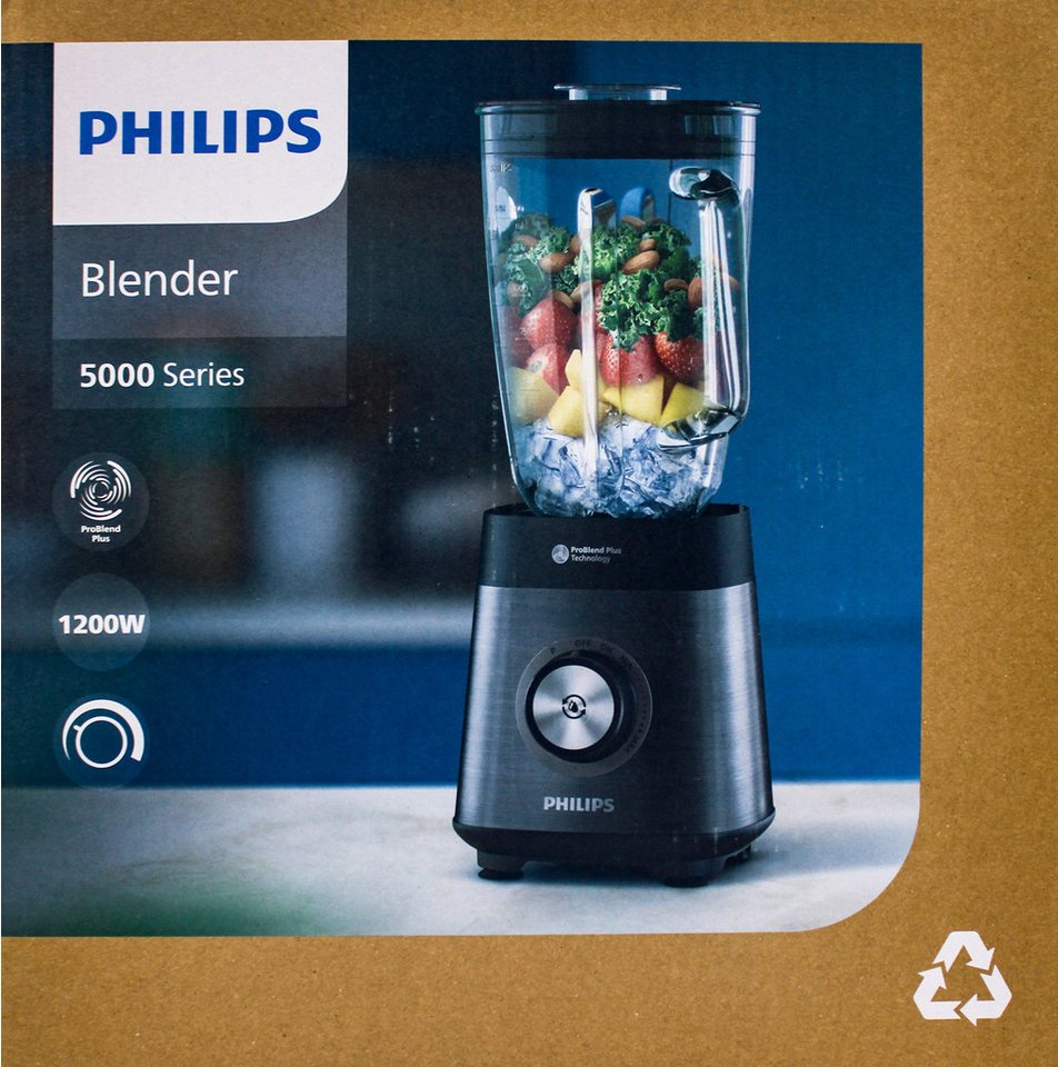 Philips Standmixer HR3040/00 5000 Series, mit ProBlend Plus-Technologie, 1200 W, 2-Liter-Behälter und automatischer Reinigung, Edelstahl/Grau – Bild 2 von 2