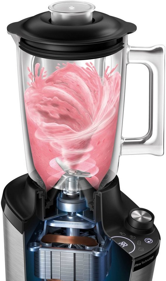 Philips Standmixer HR3760/10 7000 Series, mit ProBlend Ultra-Technologie, 1500 W, 2L-Glasbehälter und Schnellauswahlprogrammen, Metallic/Schwarz – Bild 2 von 5