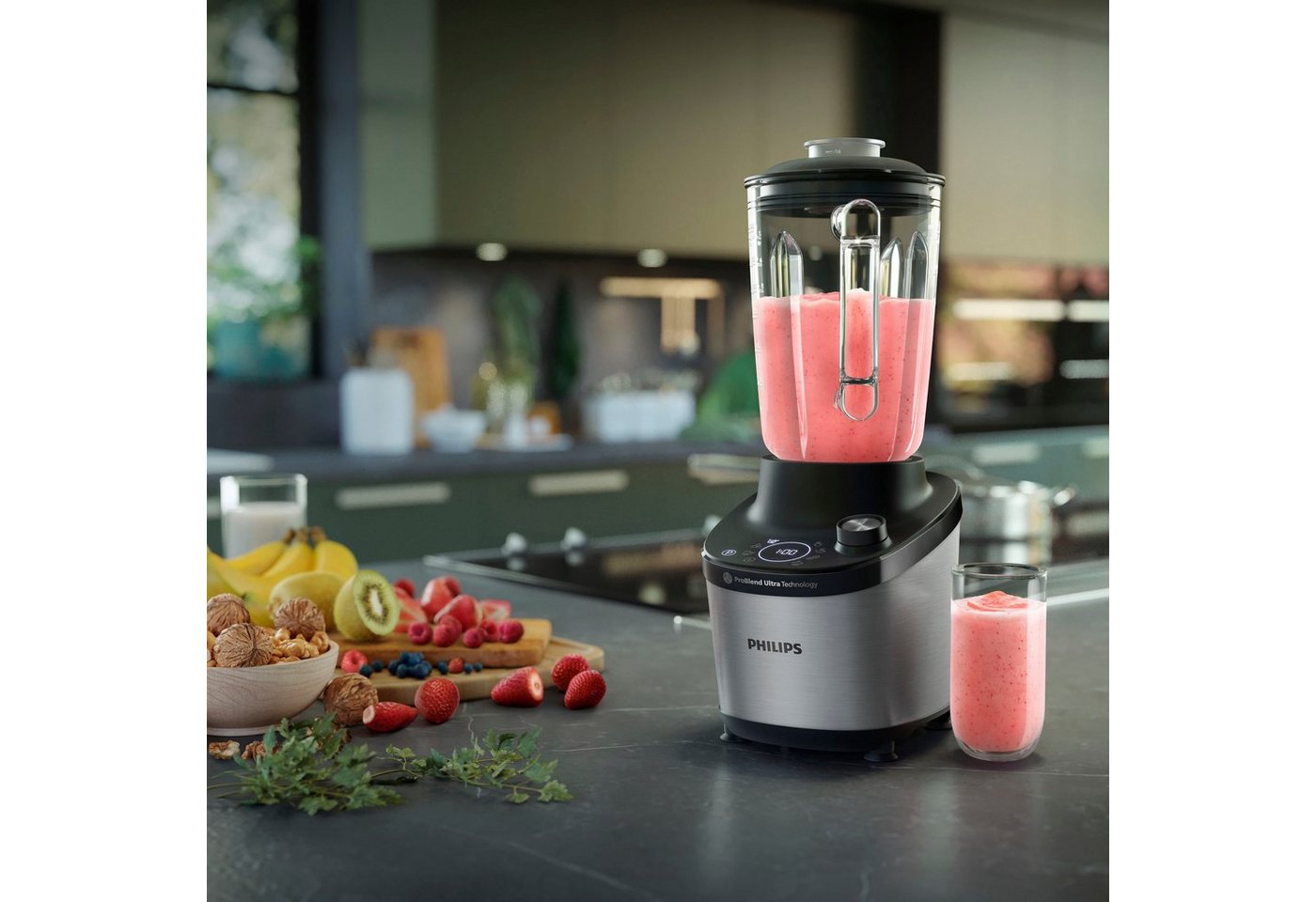 Philips Standmixer HR3760/10 7000 Series, mit ProBlend Ultra-Technologie, 1500 W, 2L-Glasbehälter und Schnellauswahlprogrammen, Metallic/Schwarz – Bild 4 von 5