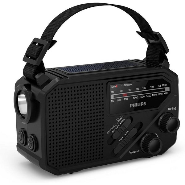 Philips TAR1609/00 Notfallradio Kurbelradio Solarradio Notfallradio (AM-Tuner, FM-Tuner, 1 W, Kurbelradio, LED-Leuchte, lauter SOS-Alarm + Blinkleuchte, USB-C,U