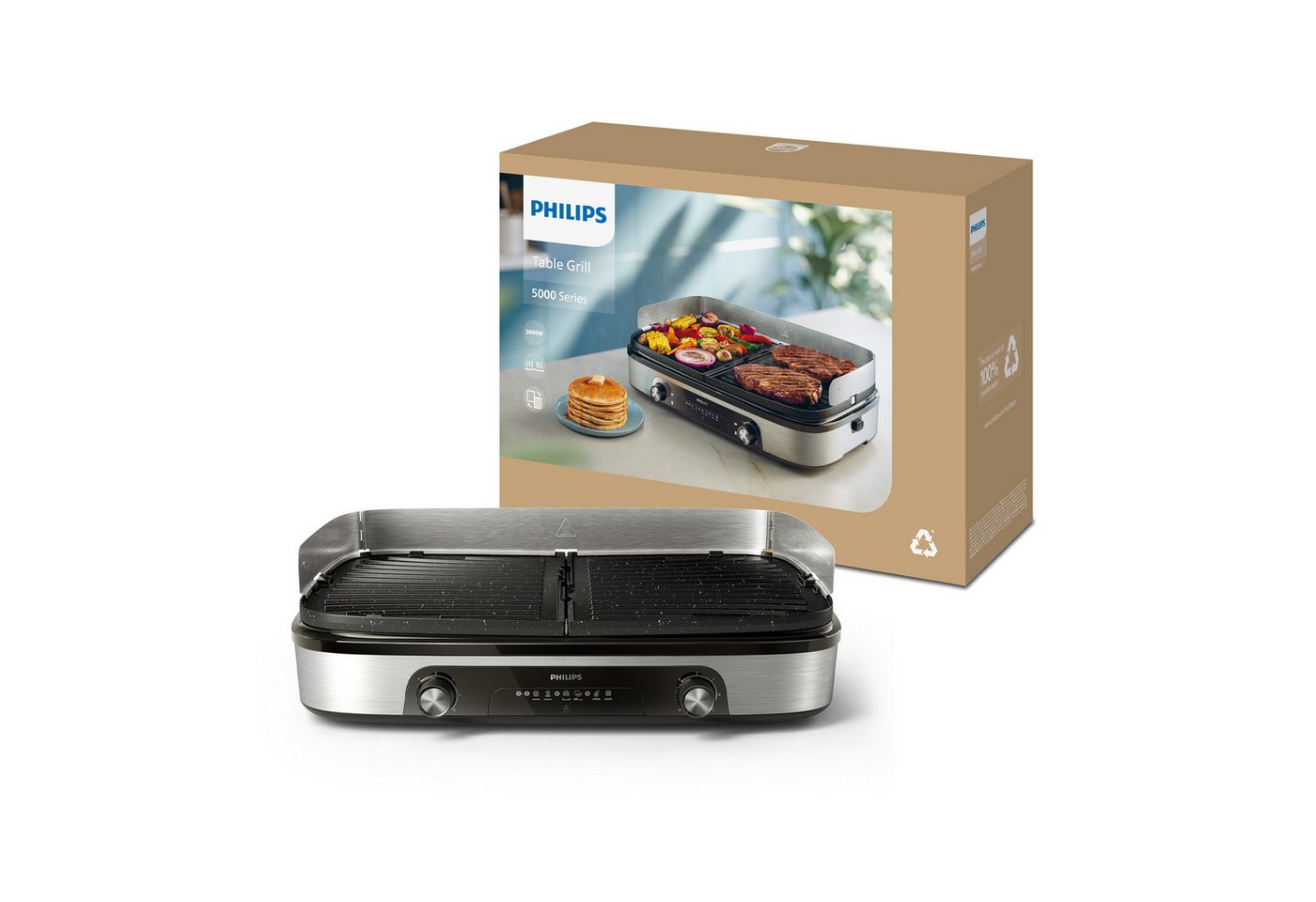 Philips Tischgrill HD6222/90 5000 Series, 2 Heizzonen, wendbare Platten, 2400 W, mit einstellbarer Temperatur u. Grillfläche von 1400 cm² – Bild 3 von 5
