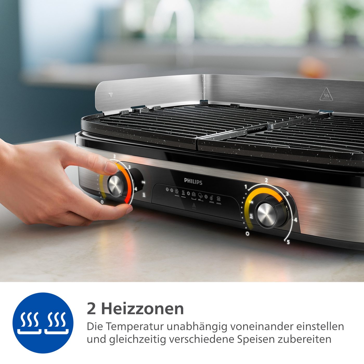 Philips Tischgrill HD6222/90 5000 Series, 2 Heizzonen, wendbare Platten, 2400 W, mit einstellbarer Temperatur u. Grillfläche von 1400 cm² – Bild 4 von 5