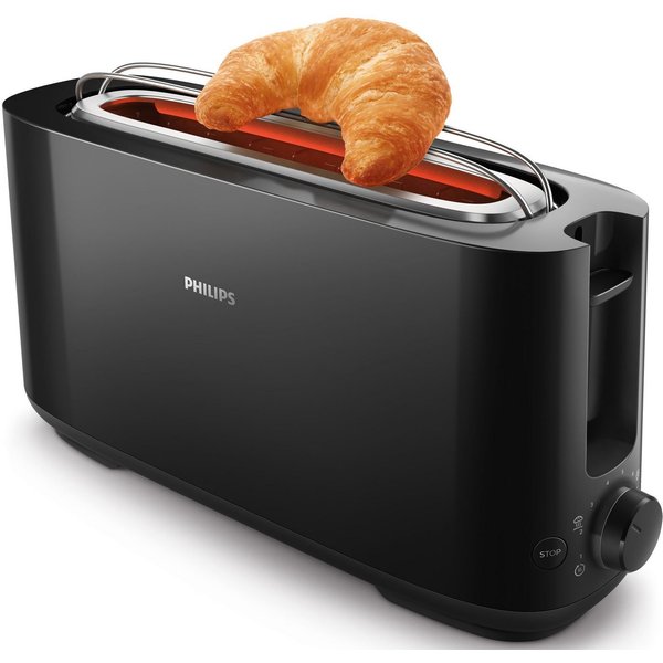 Philips Toaster HD2590/90, 1 langer Schlitz, für 2 Scheiben, 950 W, mit Aufwärm- und Auftaufunktion