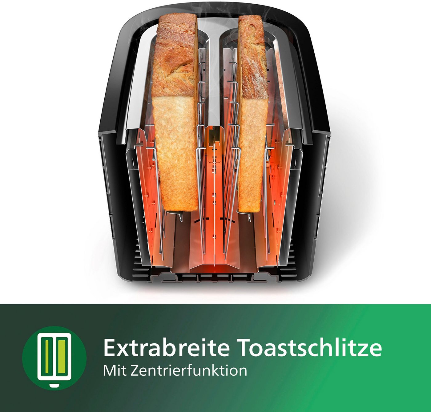 Philips Toaster HD2637/90 Viva Collection, 2 kurze Schlitze, für 2 Scheiben, 950 W, Brötchenaufsatz, Krümelschublade, 7 Bräunungsstufen, Silber – Bild 5 von 5