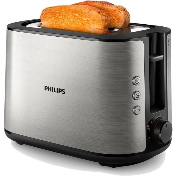 Philips Toaster HD2650/90, 2 kurze Schlitze, für 2 Scheiben, 950 W, integrierter Brötchenaufsatz und 8 Bräunungsstufen, edelstahl