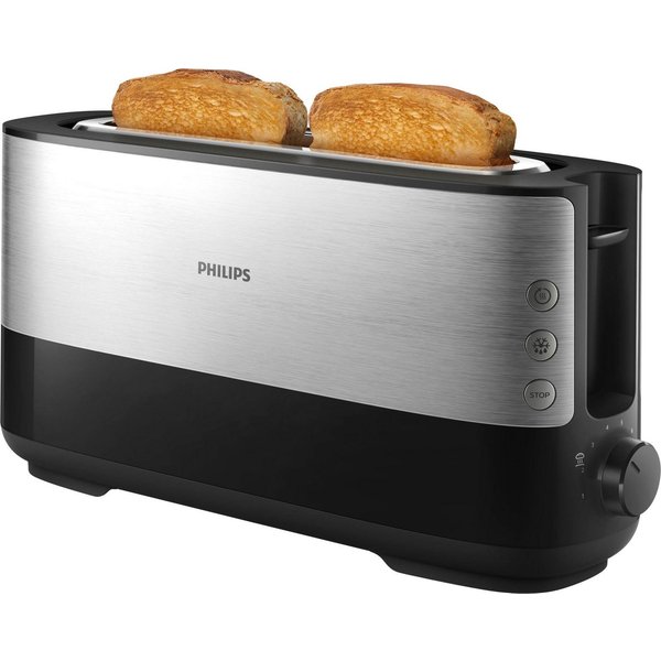 Philips Toaster HD2692/90, 1 langer Schlitz, für 2 Scheiben, 950 W, mit Aufwärm- und Auftaufunktion, integriertem Brötchenaufsatz