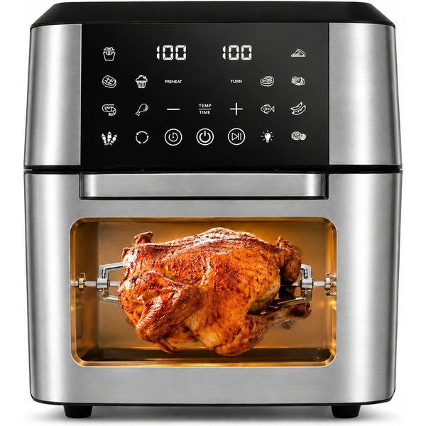 PHILODECO Heißluftfritteuse Mini-Backofen 12L, 1800W, 12 Programme, Sichtfenster, Innenbeleuchtung, 1800 W, Innenbeleuchtung, Timer, 7 Anhänge