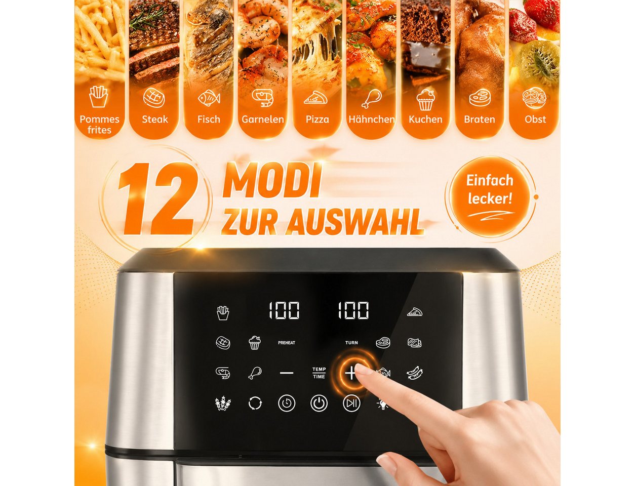 PHILODECO Heißluftfritteuse Mini-Backofen 12L, 1800W, 12 Programme, Sichtfenster, Innenbeleuchtung, 1800 W, Innenbeleuchtung, Timer, 7 Anhänge – Bild 3 von 5