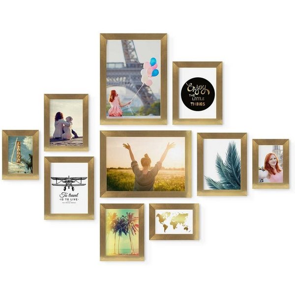 PHOTOLINI Bilderrahmen 10er Set breite Rahmen in verschiedenen Formaten für Einzelbilder, für 10 Bilder (10er Set), MDF Holz, Acrylglas & Zubehör, Formate 10x15