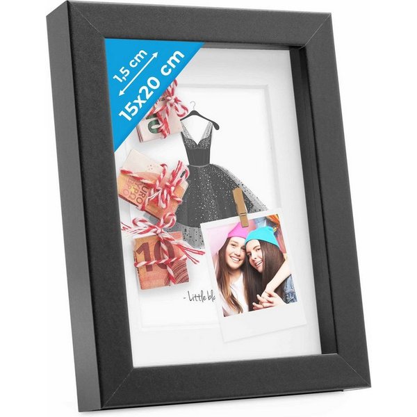 PHOTOLINI Bilderrahmen 3D-Objektrahmen zum Befüllen mit Passepartout und Glasscheibe, für 1 Bilder (1 Einzelrahmen), Rahmen 15x20 cm für Objekte bis 1,5 cm Tief