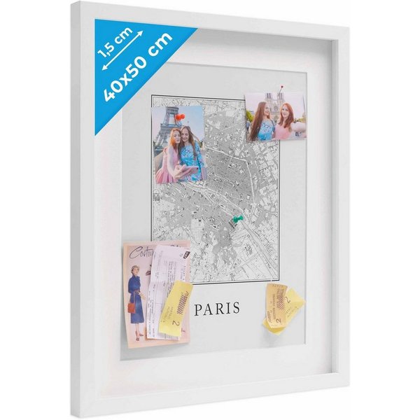 PHOTOLINI Bilderrahmen 3D-Objektrahmen zum Befüllen mit Passepartout und Glasscheibe, für 1 Bilder (1 Einzelrahmen), Rahmen 40x50 cm für Objekte bis 1,5 cm Tief