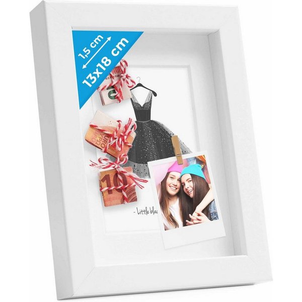PHOTOLINI Bilderrahmen 3D-Objektrahmen zum Befüllen mit Passepartout und Glasscheibe, für 1 Bilder (1 Einzelrahmen), Rahmen 13x18 cm für Objekte bis 1,5 cm Tief