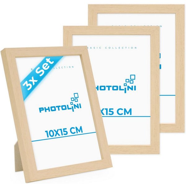 PHOTOLINI Bilderrahmen 3er Set modern mit bruchsicherem Acrylglas, Holz MDF, Fotos & Poster, für 3 Bilder (3er Set), Posterrahmen 10x15 cm zum Aufhängen & Aufst