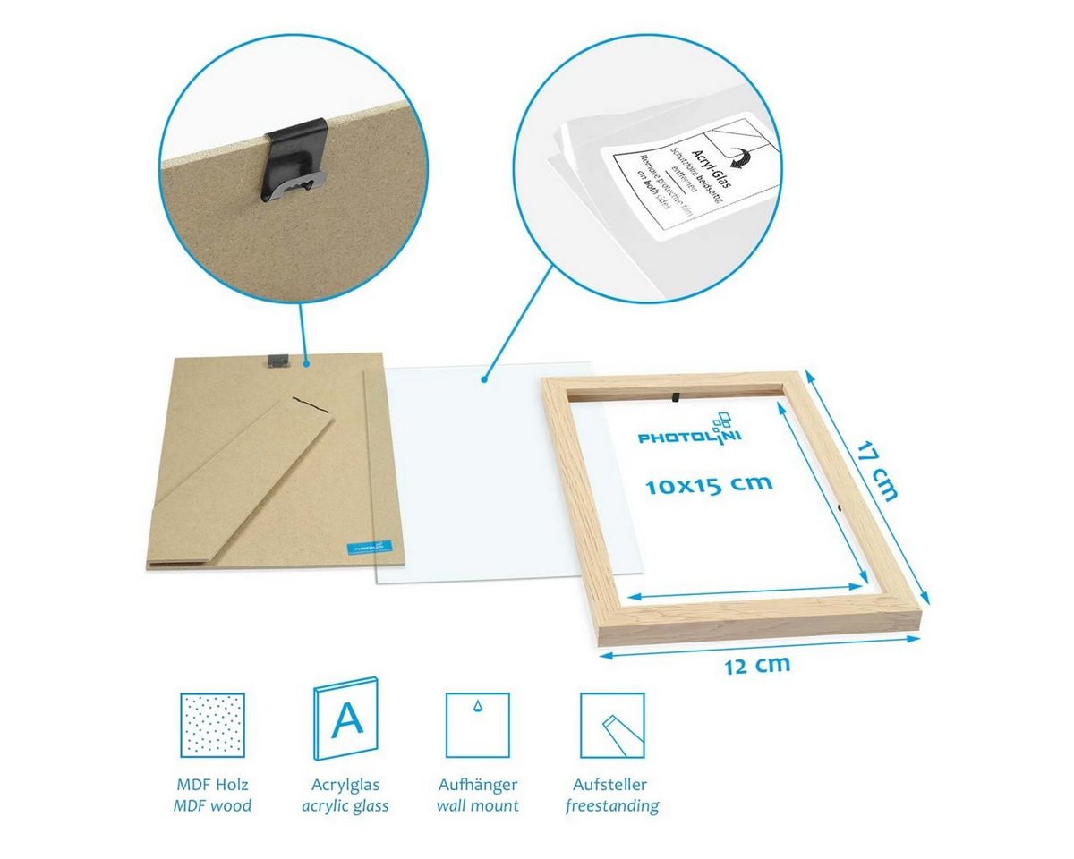 PHOTOLINI Bilderrahmen 3er Set modern mit bruchsicherem Acrylglas, Holz MDF, Fotos & Poster, für 3 Bilder (3er Set), Posterrahmen 10x15 cm zum Aufhängen & Aufst – Bild 5 von 5