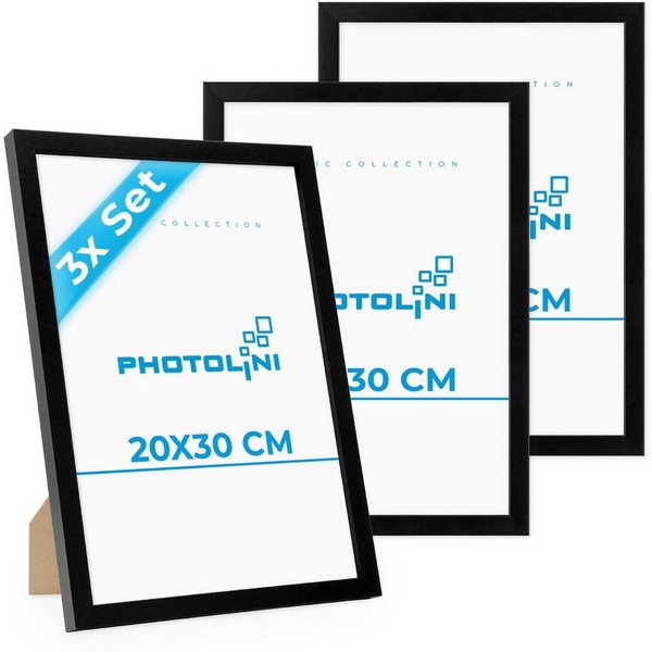 PHOTOLINI Bilderrahmen 3er Set modern mit bruchsicherem Acrylglas, Holz MDF, Fotos & Poster, für 3 Bilder (3er Set), Posterrahmen 20x30 cm zum Aufhängen & Aufst