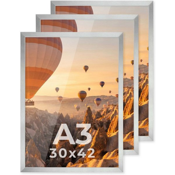 PHOTOLINI Bilderrahmen 3er Set modern mit bruchsicherem Acrylglas, Holz MDF, Fotos & Poster, für 3 Bilder (3er Set), Posterrahmen A3 30x42 cm zum Aufhängen