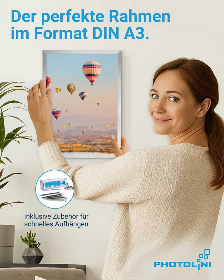PHOTOLINI Bilderrahmen 3er Set modern mit bruchsicherem Acrylglas, Holz MDF, Fotos & Poster, für 3 Bilder (3er Set), Posterrahmen A3 30x42 cm zum Aufhängen – Bild 2 von 5