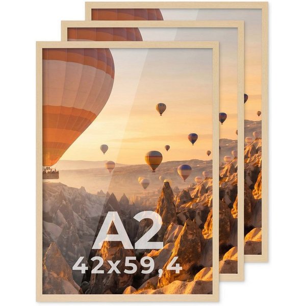 PHOTOLINI Bilderrahmen 3er Set modern mit bruchsicherem Acrylglas, Holz MDF, Fotos & Poster, für 3 Bilder (3er Set), Posterrahmen A2 42x60 cm zum Aufhängen