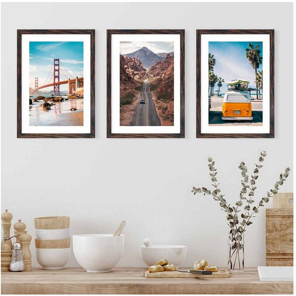 PHOTOLINI Bilderrahmen 3er Set modern mit bruchsicherem Acrylglas, Holz MDF, Fotos & Poster, für 3 Bilder (3er Set), Posterrahmen 20x30 cm zum Aufhängen & Aufst