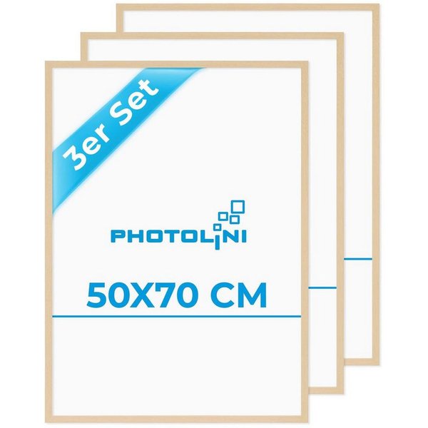 PHOTOLINI Bilderrahmen 3er Set modern mit bruchsicherem Acrylglas, Holz MDF, Fotos & Poster, für 3 Bilder (3er Set), Posterrahmen 50x70 cm zum Aufhängen