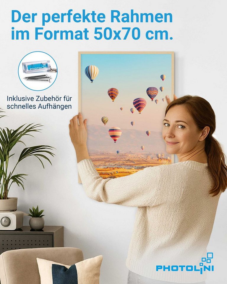 PHOTOLINI Bilderrahmen 3er Set modern mit bruchsicherem Acrylglas, Holz MDF, Fotos & Poster, für 3 Bilder (3er Set), Posterrahmen 50x70 cm zum Aufhängen – Bild 2 von 5
