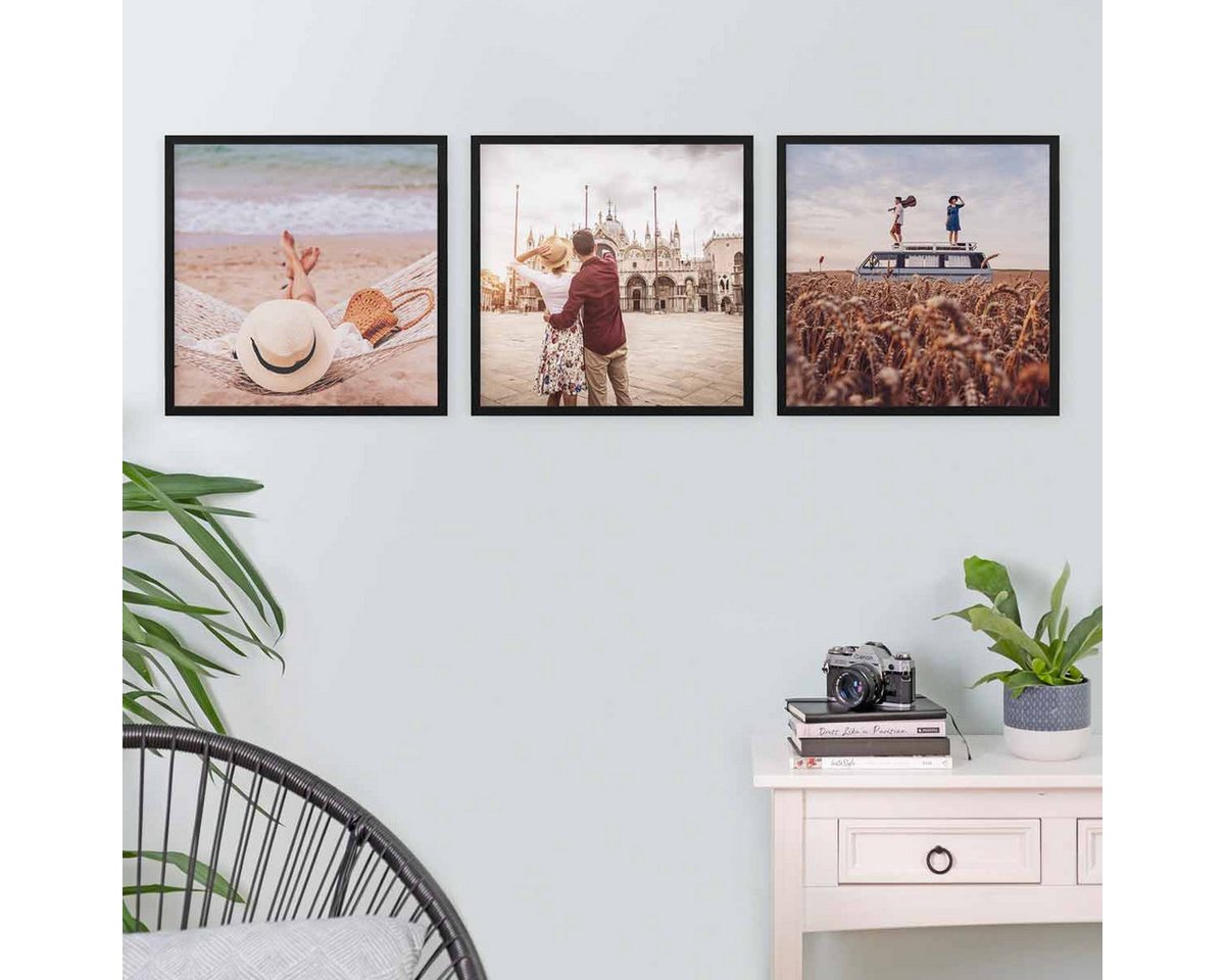 PHOTOLINI Bilderrahmen 3er Set modern mit bruchsicherem Acrylglas, Holz MDF, Fotos & Poster, für 3 Bilder (3er Set), Posterrahmen 50x50 cm quadratisch zum Aufhä – Bild 2 von 5