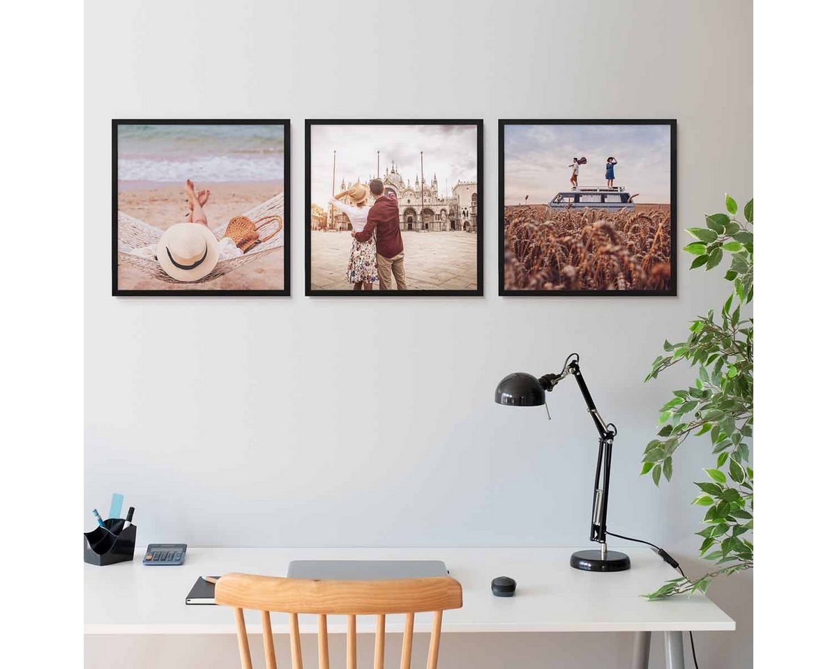 PHOTOLINI Bilderrahmen 3er Set modern mit bruchsicherem Acrylglas, Holz MDF, Fotos & Poster, für 3 Bilder (3er Set), Posterrahmen 50x50 cm quadratisch zum Aufhä – Bild 4 von 5