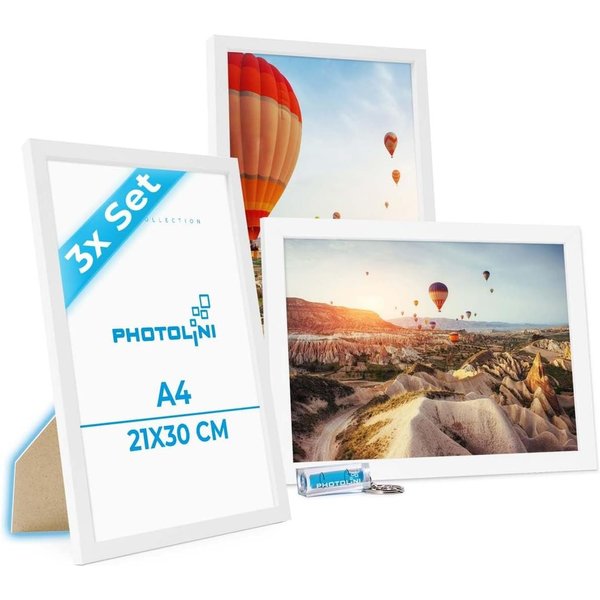 PHOTOLINI Bilderrahmen 3er Set modern mit bruchsicherem Acrylglas, Holz MDF, Fotos & Poster, für 3 Bilder (3er Set), Posterrahmen A4 21x30 cm zum Aufhängen & Au