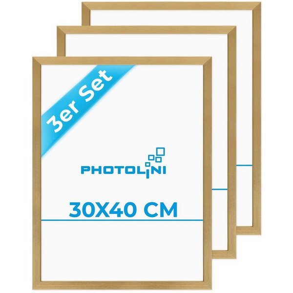 PHOTOLINI Bilderrahmen 3er Set modern mit bruchsicherem Acrylglas, Holz MDF, Fotos & Poster, für 3 Bilder (3er Set), Posterrahmen 30x40 cm zum Aufhängen