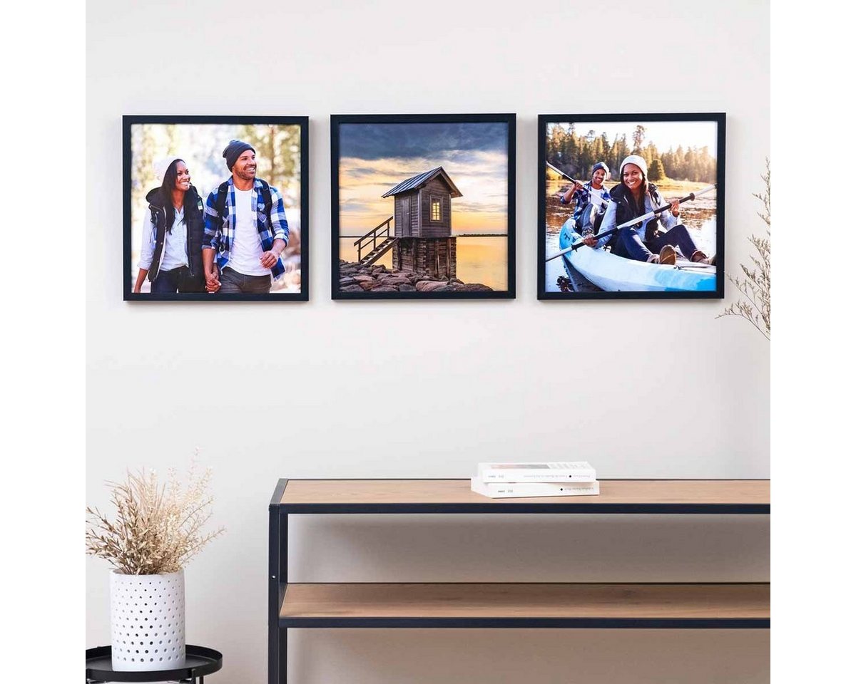 PHOTOLINI Bilderrahmen 3er Set modern mit bruchsicherem Acrylglas, Holz MDF, Fotos & Poster, für 3 Bilder (3er Set), Posterrahmen 30x30 cm quadratisch zum Aufhä – Bild 2 von 5