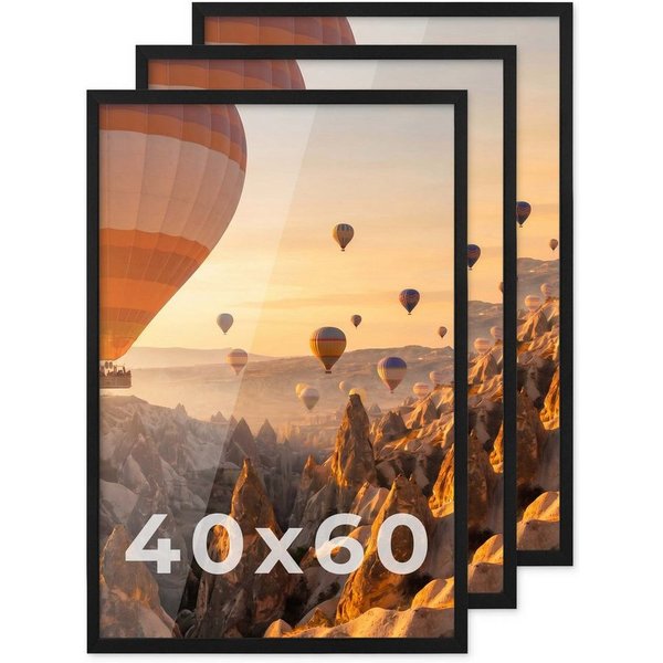 PHOTOLINI Bilderrahmen 3er Set modern mit bruchsicherem Acrylglas, Holz MDF, Fotos & Poster, für 3 Bilder (3er Set), Posterrahmen 40x60 cm zum Aufhängen