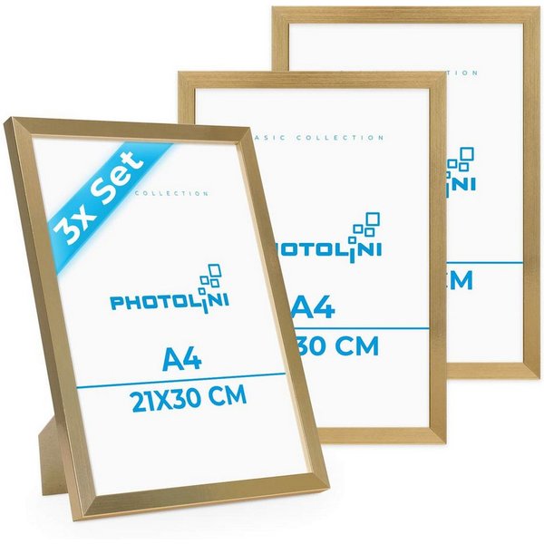 PHOTOLINI Bilderrahmen 3er Set modern mit bruchsicherem Acrylglas, Holz MDF, Fotos & Poster, für 3 Bilder (3er Set), Posterrahmen A4 21x30 cm zum Aufhängen & Au