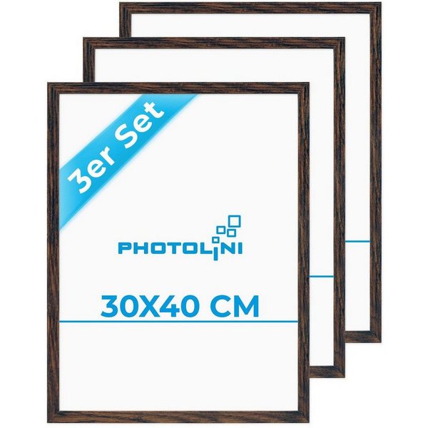 PHOTOLINI Bilderrahmen 3er Set modern mit bruchsicherem Acrylglas, Holz MDF, Fotos & Poster, für 3 Bilder (3er Set), Posterrahmen 30x40 cm zum Aufhängen