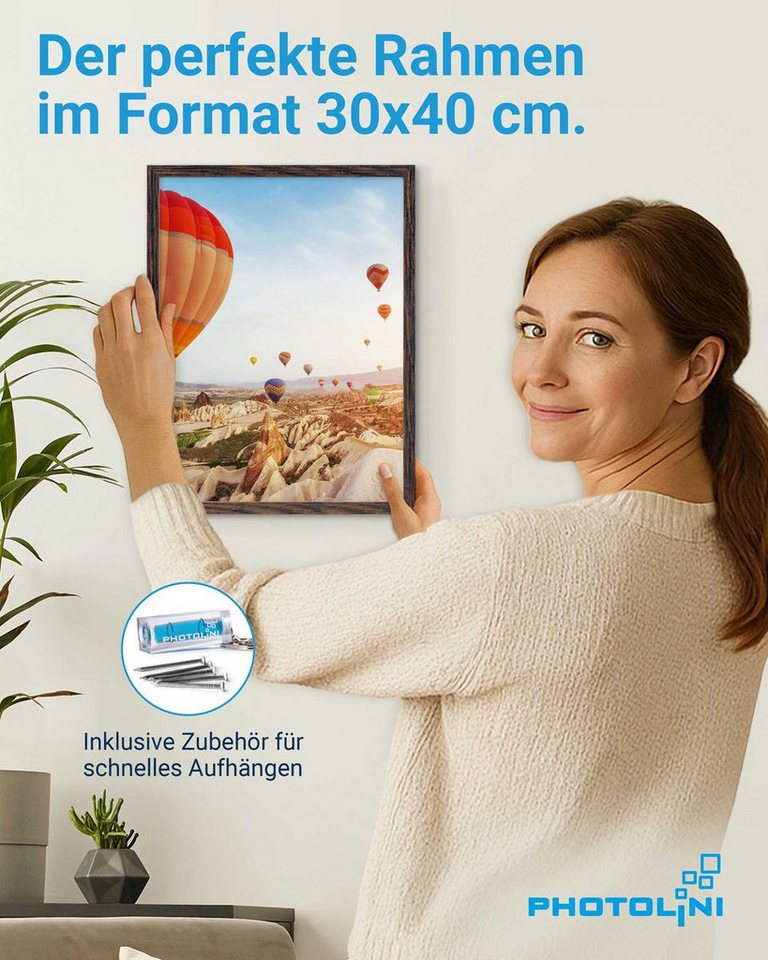 PHOTOLINI Bilderrahmen 3er Set modern mit bruchsicherem Acrylglas, Holz MDF, Fotos & Poster, für 3 Bilder (3er Set), Posterrahmen 30x40 cm zum Aufhängen – Bild 2 von 5