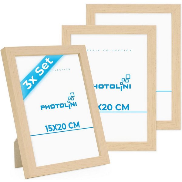PHOTOLINI Bilderrahmen 3er Set modern mit bruchsicherem Acrylglas, Holz MDF, Fotos & Poster, für 3 Bilder (3er Set), Posterrahmen 15x20 cm zum Aufhängen & Aufst