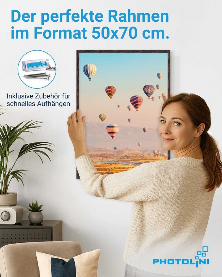 PHOTOLINI Bilderrahmen 3er Set modern mit bruchsicherem Acrylglas, Holz MDF, Fotos & Poster, für 3 Bilder (3er Set), Posterrahmen 50x70 cm zum Aufhängen – Bild 2 von 5