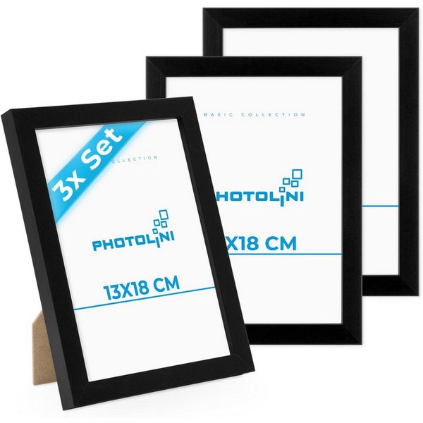 PHOTOLINI Bilderrahmen 3er Set modern mit bruchsicherem Acrylglas, Holz MDF, Fotos & Poster, für 3 Bilder (3er Set), Posterrahmen 13x18 cm zum Aufhängen & Aufst