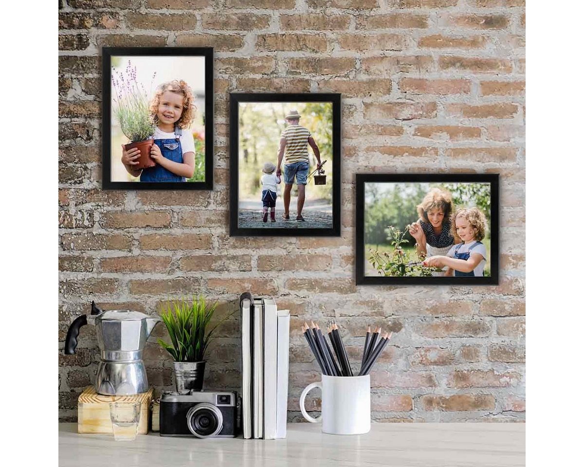 PHOTOLINI Bilderrahmen 3er Set modern mit bruchsicherem Acrylglas, Holz MDF, Fotos & Poster, für 3 Bilder (3er Set), Posterrahmen 13x18 cm zum Aufhängen & Aufst – Bild 4 von 5