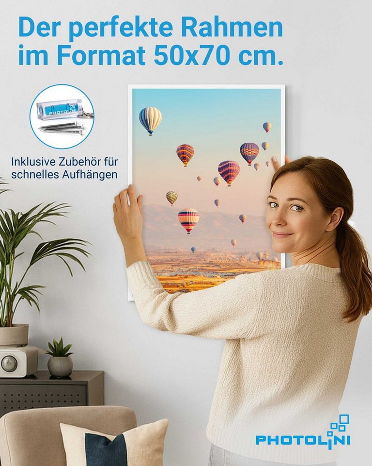 PHOTOLINI Bilderrahmen 3er Set modern mit bruchsicherem Acrylglas, Holz MDF, Fotos & Poster, für 3 Bilder (3er Set), Posterrahmen 50x70 cm zum Aufhängen – Bild 2 von 5