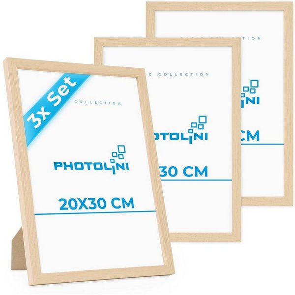 PHOTOLINI Bilderrahmen 3er Set modern mit bruchsicherem Acrylglas, Holz MDF, Fotos & Poster, für 3 Bilder (3er Set), Posterrahmen 20x30 cm zum Aufhängen & Aufst
