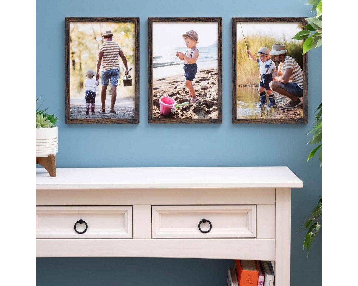 PHOTOLINI Bilderrahmen 3er Set modern mit bruchsicherem Acrylglas, Holz MDF, Fotos & Poster, für 3 Bilder (3er Set), Posterrahmen A4 21x30 cm zum Aufhängen & Au – Bild 2 von 5