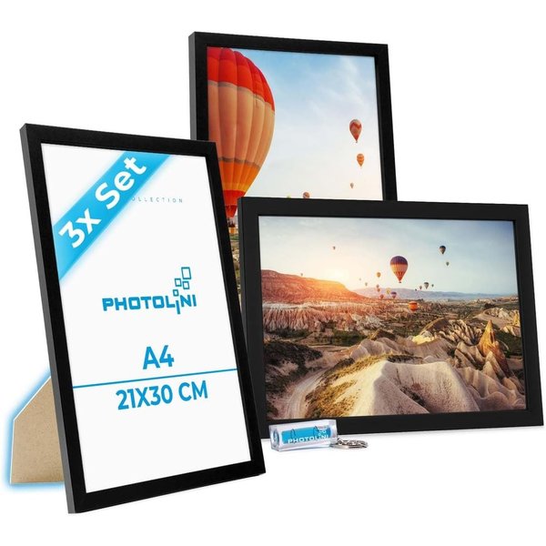 PHOTOLINI Bilderrahmen 3er Set modern mit bruchsicherem Acrylglas, Holz MDF, Fotos & Poster, für 3 Bilder (3er Set), Posterrahmen A4 21x30 cm zum Aufhängen & Au