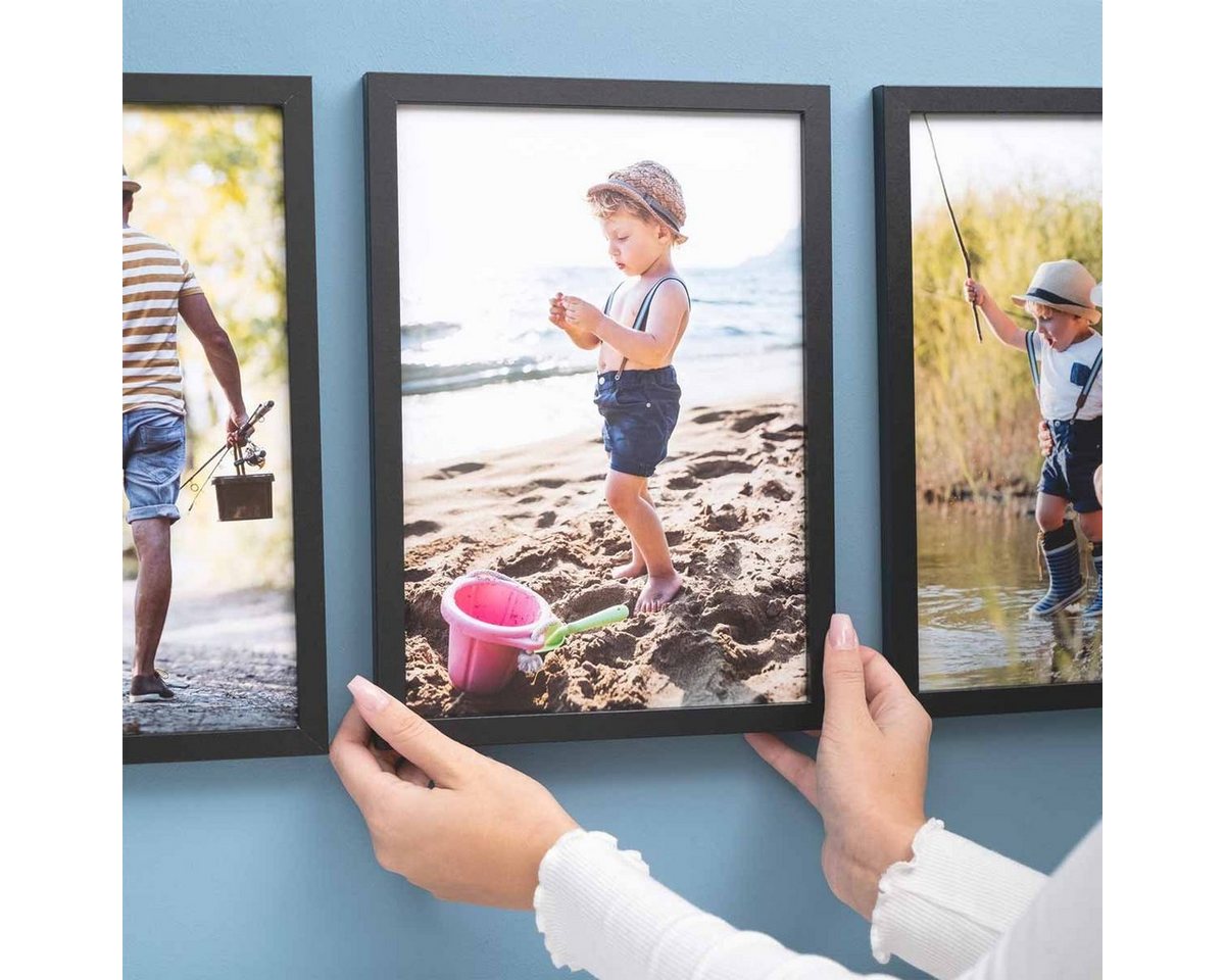 PHOTOLINI Bilderrahmen 3er Set modern mit bruchsicherem Acrylglas, Holz MDF, Fotos & Poster, für 3 Bilder (3er Set), Posterrahmen A4 21x30 cm zum Aufhängen & Au – Bild 4 von 5