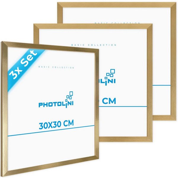 PHOTOLINI Bilderrahmen 3er Set modern mit bruchsicherem Acrylglas, Holz MDF, Fotos & Poster, für 3 Bilder (3er Set), Posterrahmen 30x30 cm quadratisch zum Aufhä