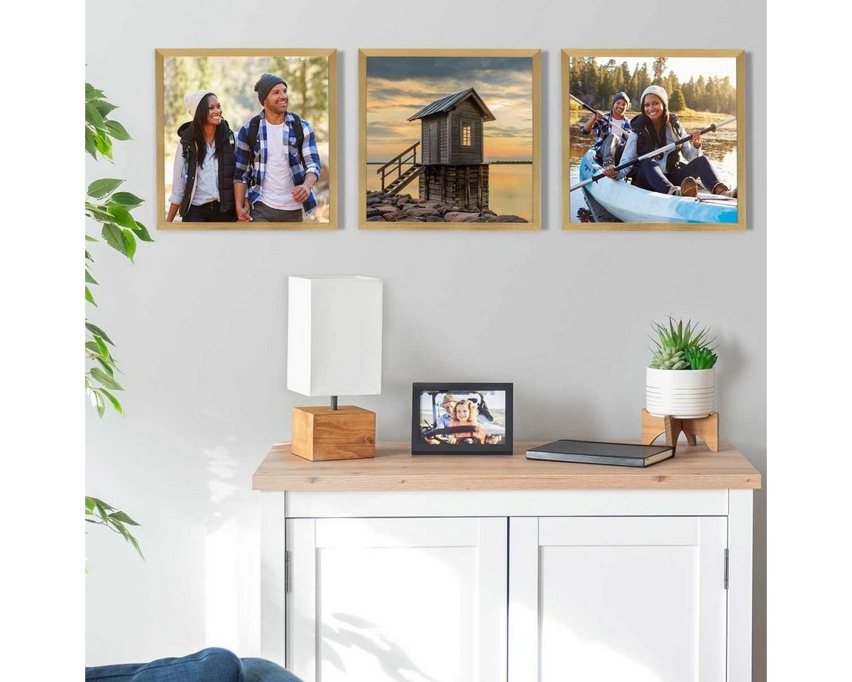 PHOTOLINI Bilderrahmen 3er Set modern mit bruchsicherem Acrylglas, Holz MDF, Fotos & Poster, für 3 Bilder (3er Set), Posterrahmen 30x30 cm quadratisch zum Aufhä – Bild 2 von 5