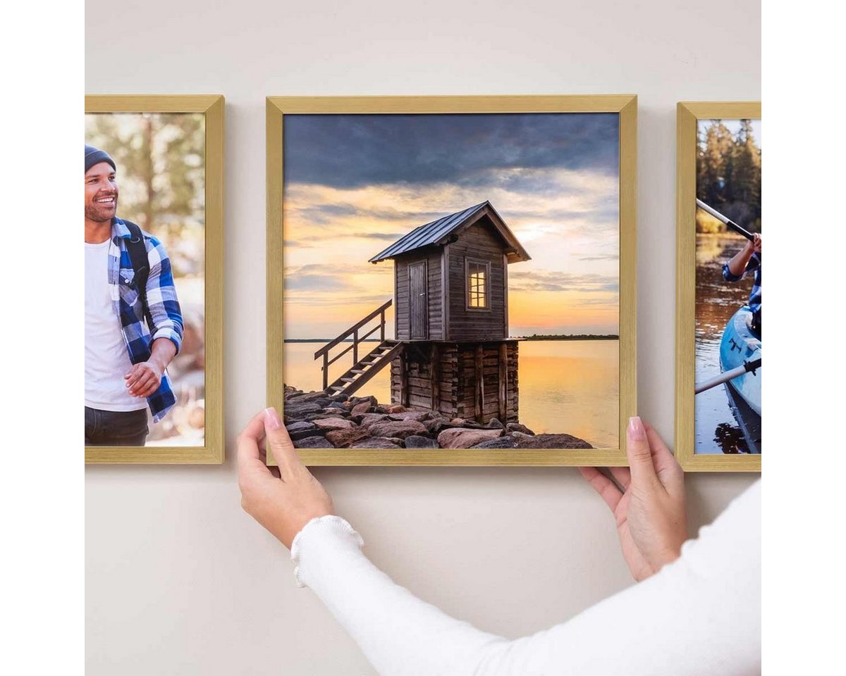 PHOTOLINI Bilderrahmen 3er Set modern mit bruchsicherem Acrylglas, Holz MDF, Fotos & Poster, für 3 Bilder (3er Set), Posterrahmen 30x30 cm quadratisch zum Aufhä – Bild 4 von 5