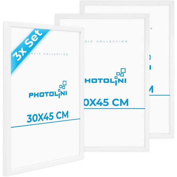 PHOTOLINI Bilderrahmen 3er Set modern mit bruchsicherem Acrylglas, Holz MDF, Fotos & Poster, für 3 Bilder (3er Set), Posterrahmen 30x45 cm zum Aufhängen