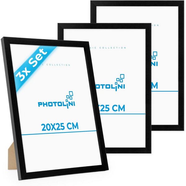 PHOTOLINI Bilderrahmen 3er Set modern mit bruchsicherem Acrylglas, Holz MDF, Fotos & Poster, für 3 Bilder (3er Set), Posterrahmen 20x25 cm zum Aufhängen & Aufst