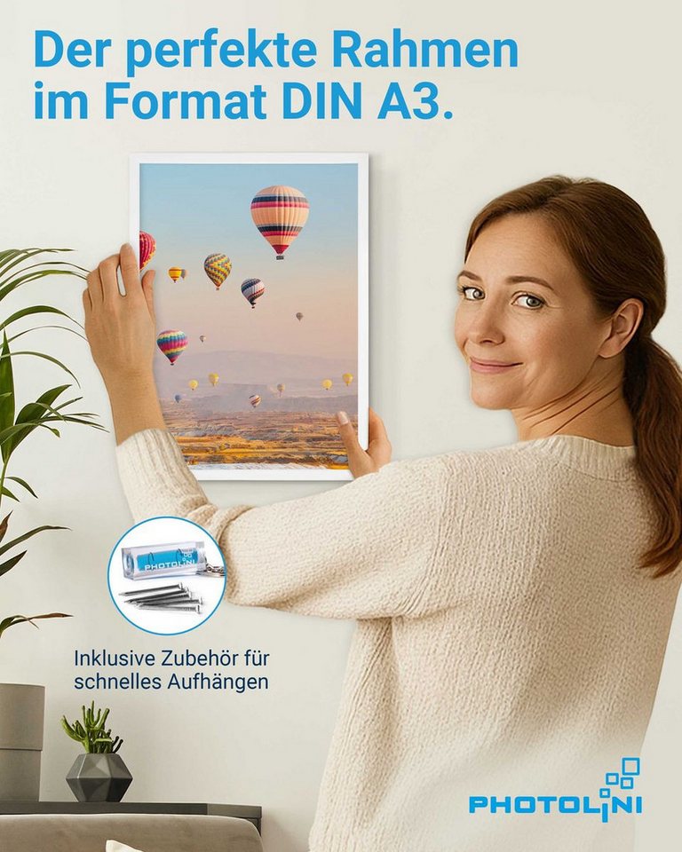 PHOTOLINI Bilderrahmen 3er Set modern mit bruchsicherem Acrylglas, Holz MDF, Fotos & Poster, für 3 Bilder (3er Set), Posterrahmen A3 30x42 cm zum Aufhängen – Bild 2 von 5