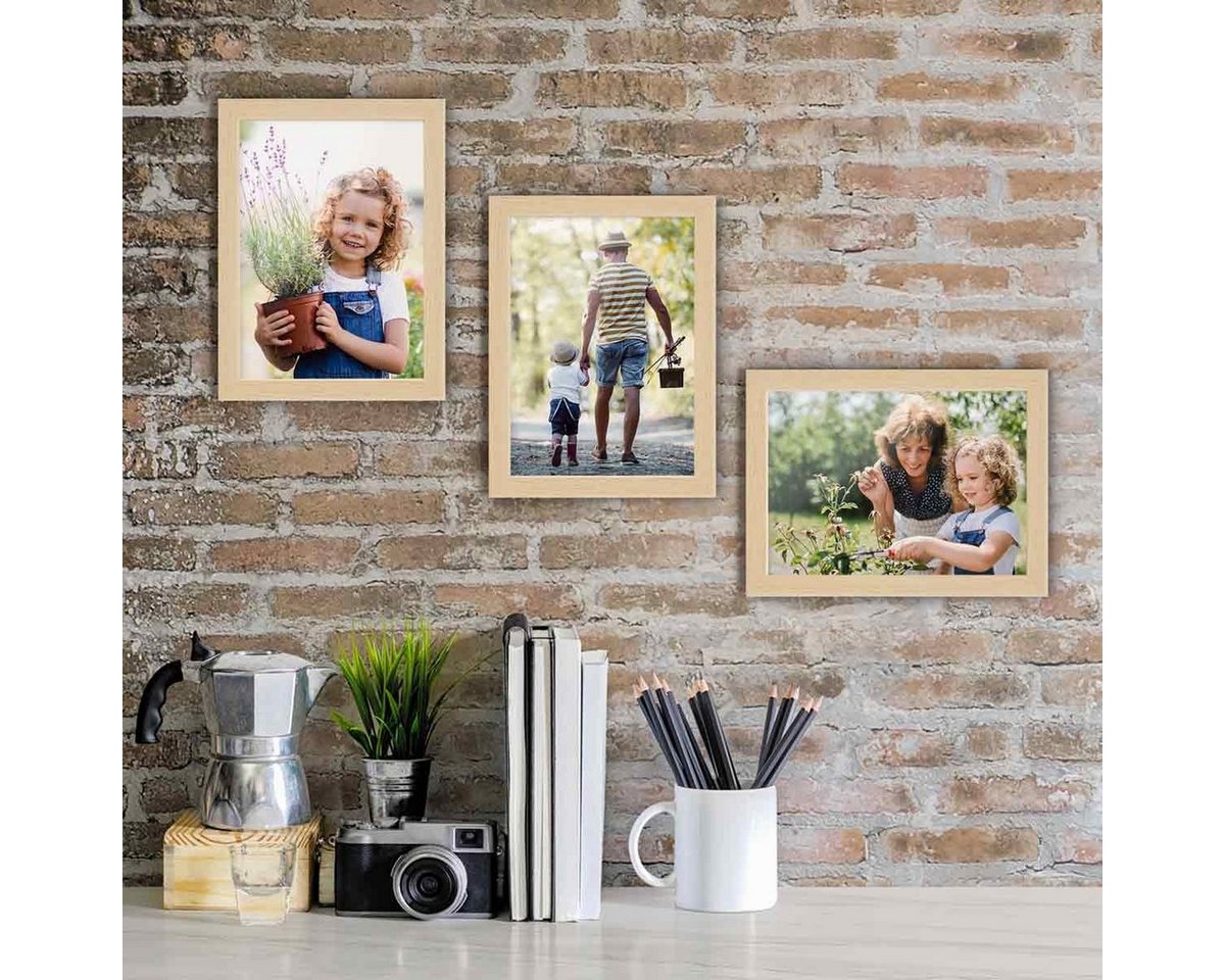 PHOTOLINI Bilderrahmen 3er Set modern mit bruchsicherem Acrylglas, Holz MDF, Fotos & Poster, für 3 Bilder (3er Set), Posterrahmen 13x18 cm zum Aufhängen & Aufst – Bild 4 von 5